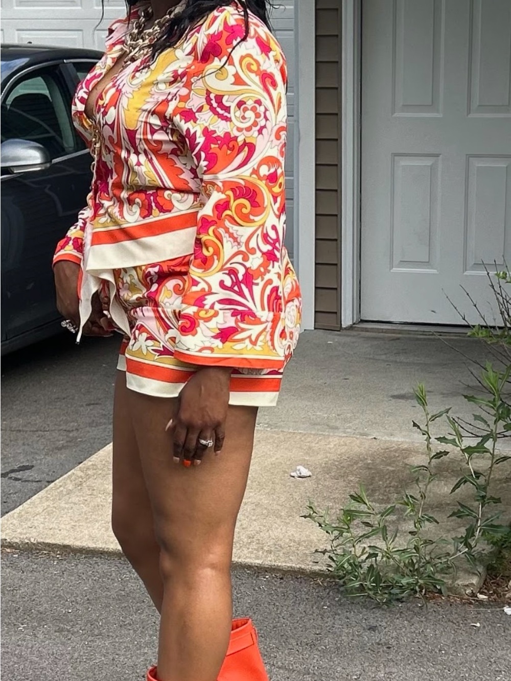 AKIRA Pink & Orange Paisley Two-Piece Set - Picture 2 of 2